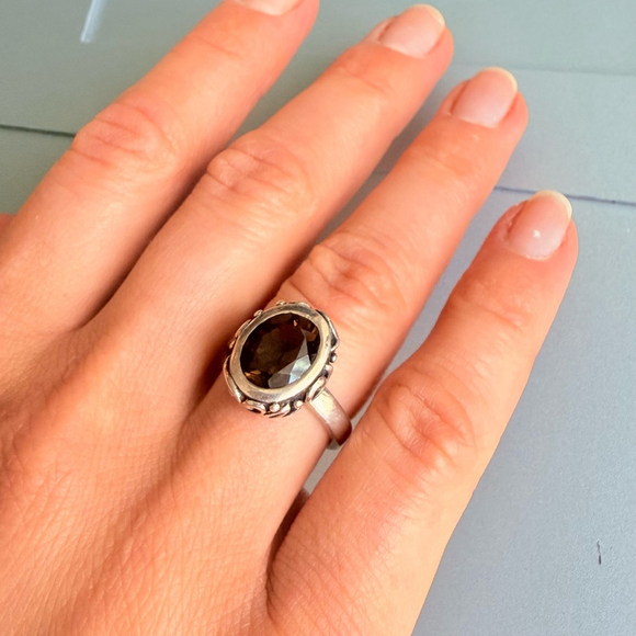 Silpada Classic 3 CT Smokey Quartz Sterling Silver 925 Filigree Retired Ring - Picture 3 of 12